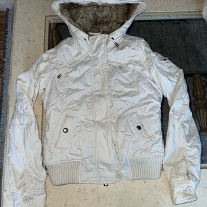 Abercrombie & Fitch White Hooded Bomber Jacket